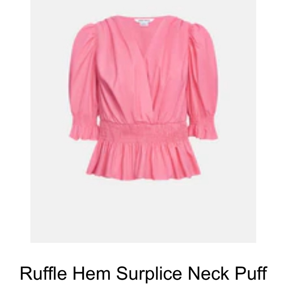 Ruffle Hem Surplice Neck Puff Sleeve Blouse